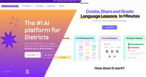 MagicSchool AI homepage promoting AI-generated language lessons for schools