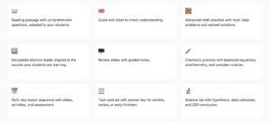 Diffit resource library showing generated reading passages, exit tickets and lesson sequences
